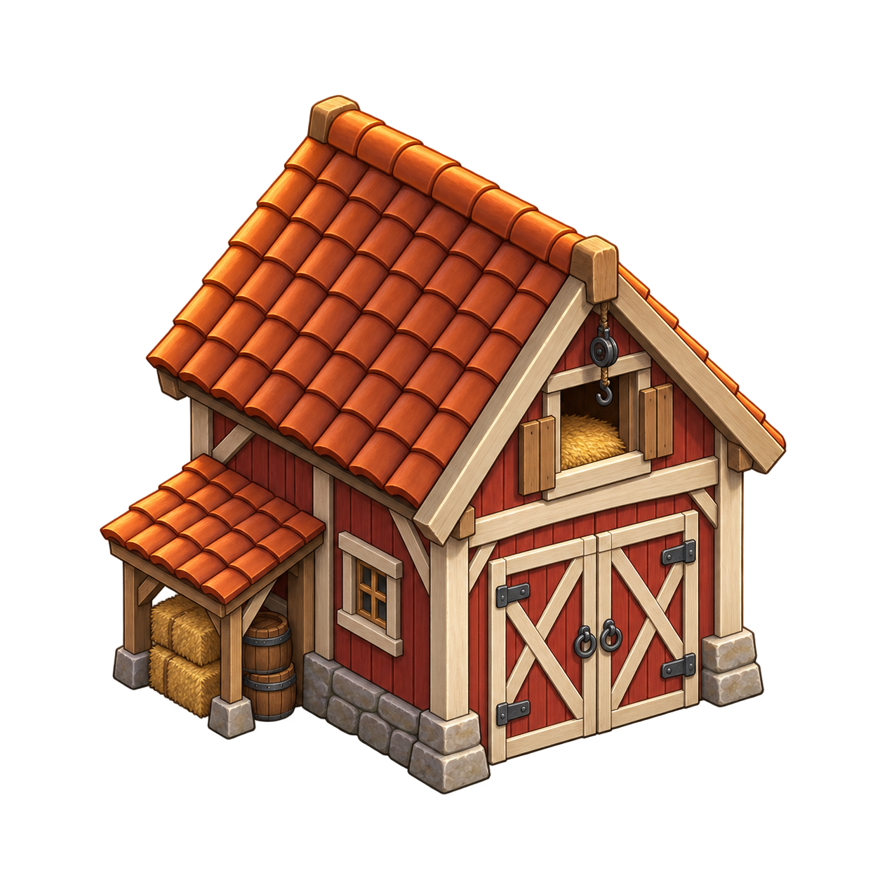 A welcoming red-roofed countryside barn